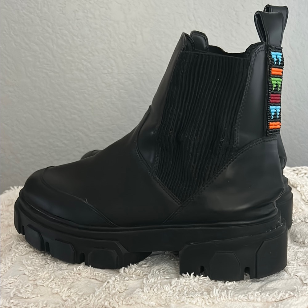 FARM Rio Black Ankle Boots with Colorful Accents